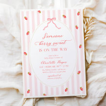 Pastel Strepen Berry Zoete Baby Shower Uitnodiging