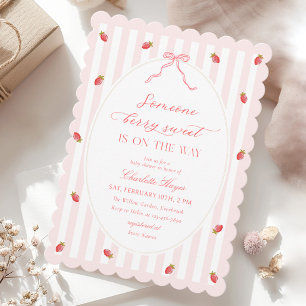 Pastel Strepen Berry Zoete Baby Shower Uitnodiging