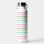 Pastel Strepen Bloemige Monogram Waterfles (Voorkant)