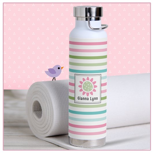 Pastel Strepen Bloemige Monogram Waterfles