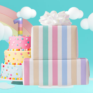 Pastel Strepen Eerste Verjaardag Inpakpapier