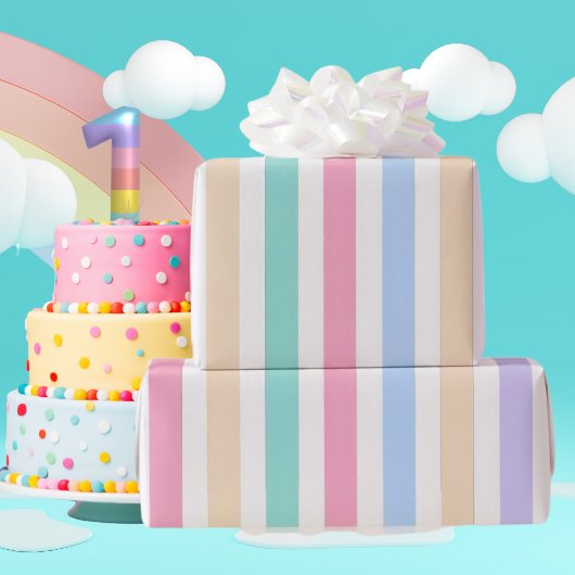 Pastel Strepen Eerste Verjaardag Inpakpapier