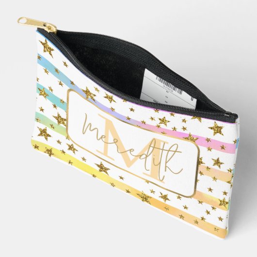 Pastel strepen en gouden sterren gepersonaliseerd etui (Open)