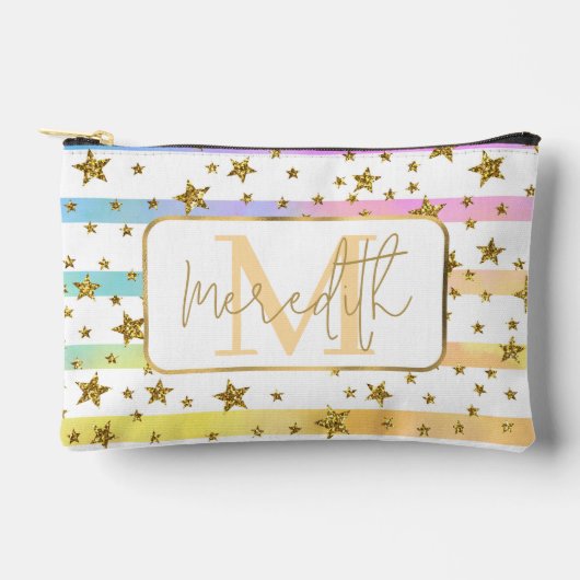 Pastel strepen en gouden sterren gepersonaliseerd etui (Voorkant)