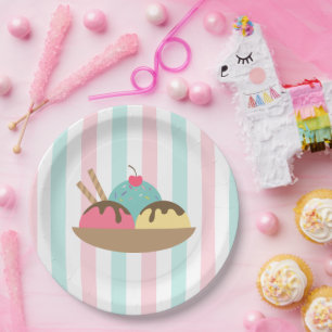 Pastel Strepen Ijs Sociëteit Ijs Zondag Papieren Bordje