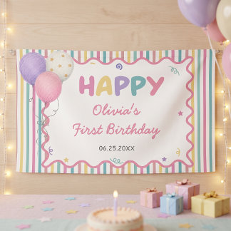 Pastel Strepen Leuk Meisje Verjaardag Spandoek