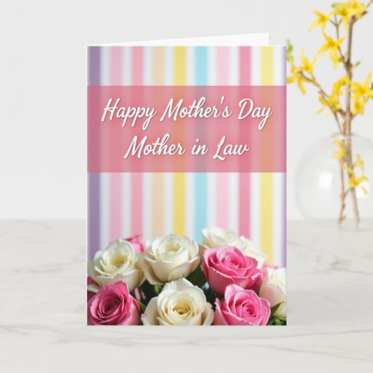 Pastel Strepen Moederdag kaart (Gele Bloem)