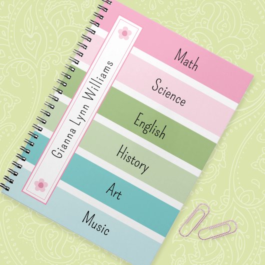 Pastel strepen Monogrammed Terug naar school Notitieboek