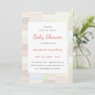 Pastel Strepen Patchwork Baby Shower Uitnodiging