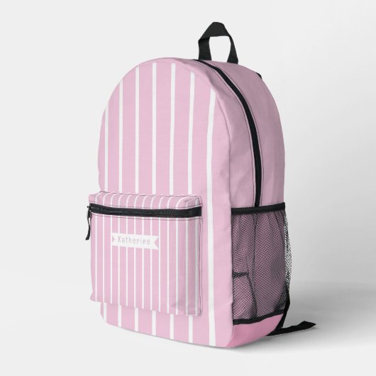 Pastel strepen roze wit bedrukte rugzak (Achterkant Hoek Rechts)