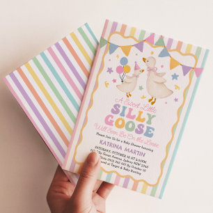 Pastel Strepen Silly Goose Meisje Baby Shower Kaart
