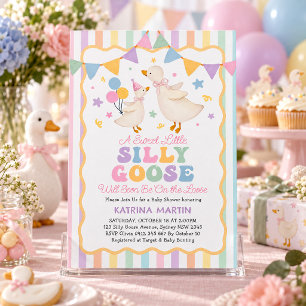 Pastel Strepen Silly Goose Meisje Baby Shower Kaart