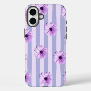 Pastel strepenpatroon met madeliefjes iPhone 16 plus hoesje