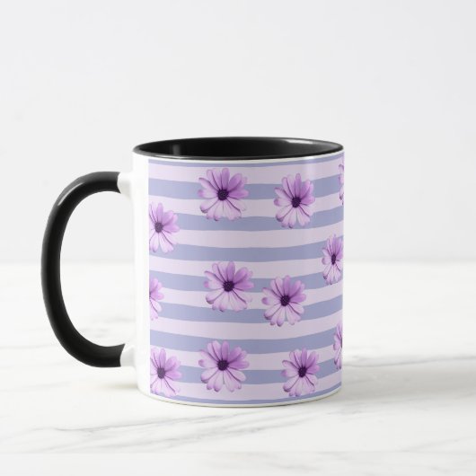 Pastel strepenpatroon met madeliefjes mok (Links)