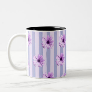Pastel strepenpatroon met madeliefjes tweekleurige koffiemok