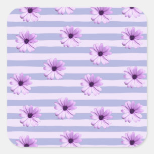 Pastel strepenpatroon met madeliefjes vierkante sticker