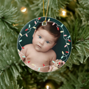 Pastel String Lights 1e Kerstmis als grootouders Keramisch Ornament