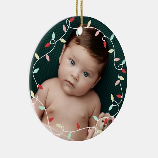 Pastel String Lights 1e Kerstmis als grootouders Keramisch Ornament (Rechts)