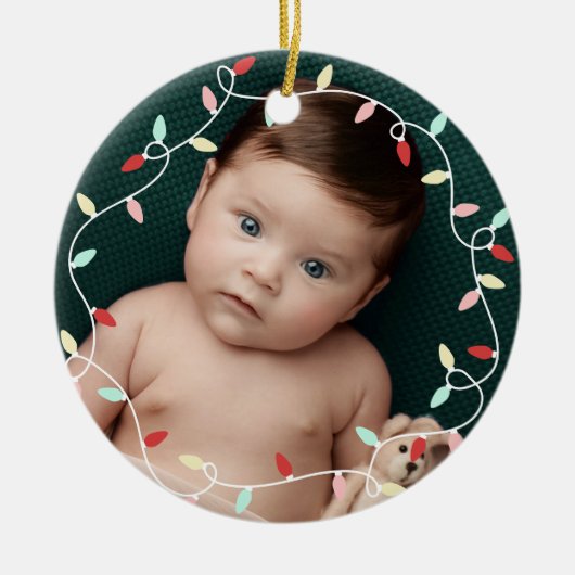 Pastel String Lights 1e Kerstmis als grootouders Keramisch Ornament (Voorkant)