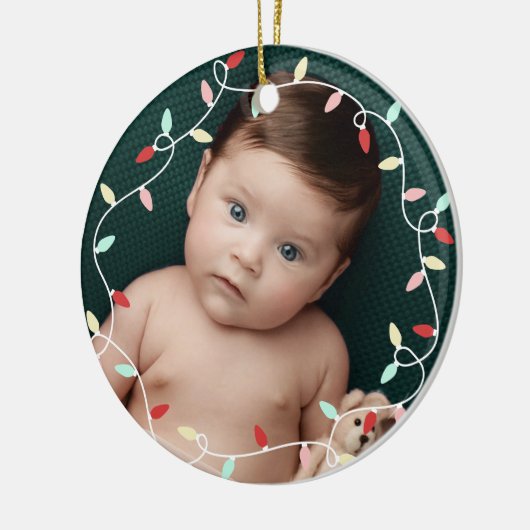 Pastel String Lights 1e Kerstmis als grootouders Keramisch Ornament (Links)