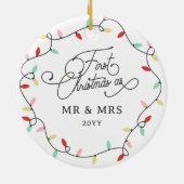 Pastel String Lights 1e Kerstmis als Mr & Mrs Keramisch Ornament (Achterkant)