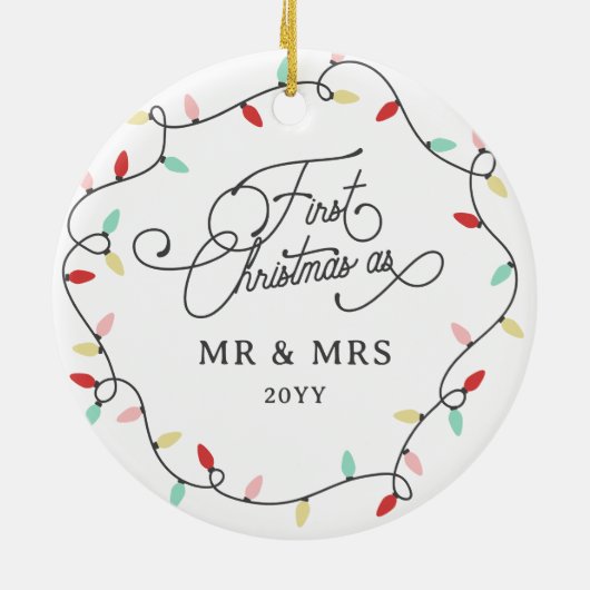 Pastel String Lights 1e Kerstmis als Mr & Mrs Keramisch Ornament (Achterkant)