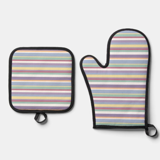 Pastel Stripe Pattern Ovenwant & Pannenlap Set (Voorkant)