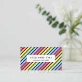 Pastel Stripe Rainbow Black Rainbow Patroon Visitekaartje (Staand voorkant)