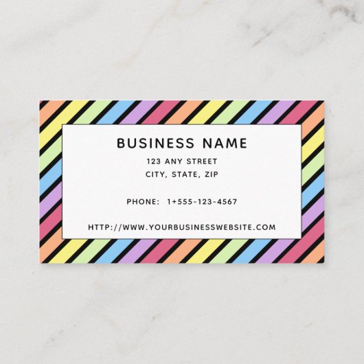 Pastel Stripe Rainbow Black Rainbow Patroon Visitekaartje (Achterkant)