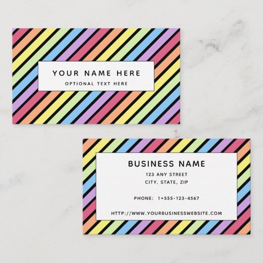 Pastel Stripe Rainbow Black Rainbow Patroon Visitekaartje (Voorkant / Achterkant)