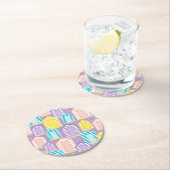 Pastel Striped Beach Hut Pattered Coastal Ronde Kartonnen Onderzetter (Insitu)