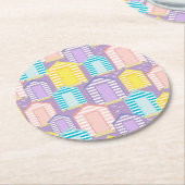Pastel Striped Beach Hut Pattered Coastal Ronde Kartonnen Onderzetter (Gebogen)