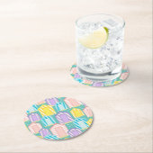 Pastel Striped Beach Hut Pattered Coastal Ronde Kartonnen Onderzetter (Insitu)