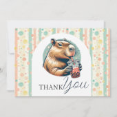 Pastel Striped Funny Capybara Custom Baby Shower Bedankkaart (Voorkant)