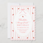 Pastel Stripes Berry First Birthday Invitation Kaart (Voorkant)