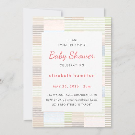 Pastel Stripes Patchwork Baby Shower Invitation Kaart (Voorkant)