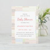 Pastel Stripes Patchwork Baby Shower Invitation Kaart (Staand voorkant)