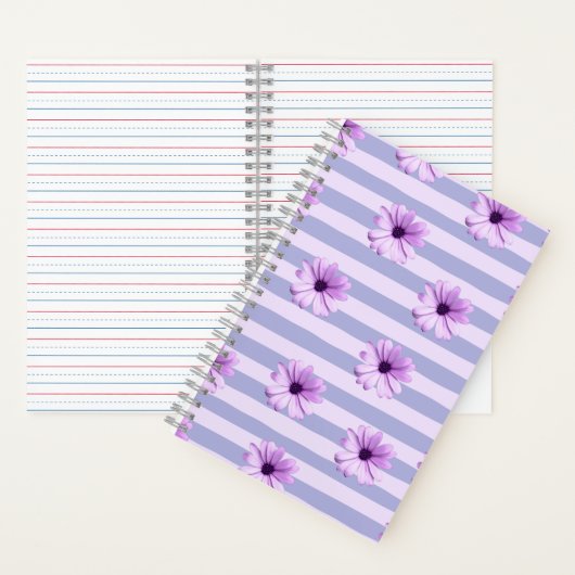 Pastel stripes pattern with Daisies Notitieboek (Binnen)