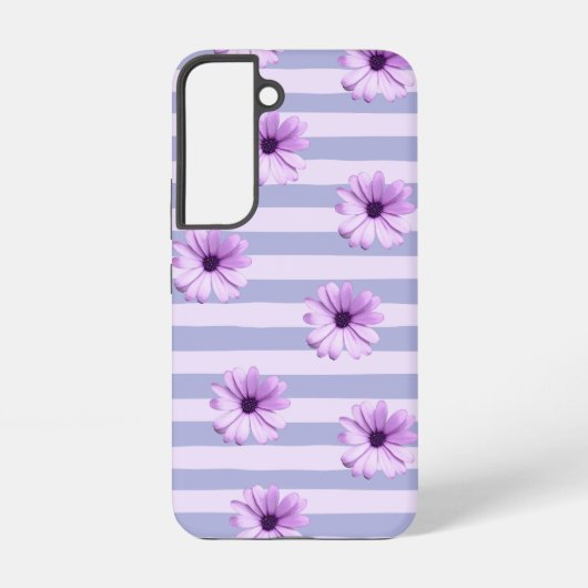 Pastel stripes pattern with Daisies Samsung Galaxy Hoesje (Achterkant)