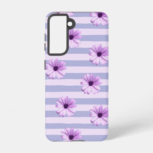Pastel stripes pattern with Daisies Samsung Galaxy Hoesje (Achterkant)