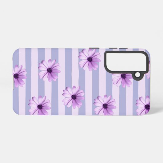 Pastel stripes pattern with Daisies Samsung Galaxy Hoesje (Achterkant horizontaal)