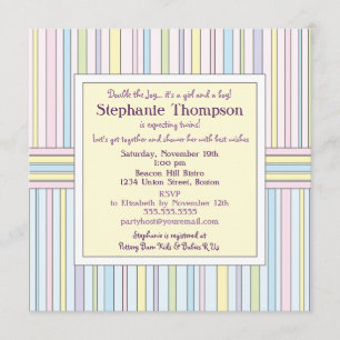 Pastel Stripes Twins Baby shower Invitation Kaart