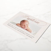 Pastel Subtle Cross One Photo Baptisme Roos Gold Folie Uitnodiging (Gedraaid)