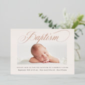 Pastel Subtle Cross One Photo Baptisme Roos Gold Folie Uitnodiging (Staand Voorkant)