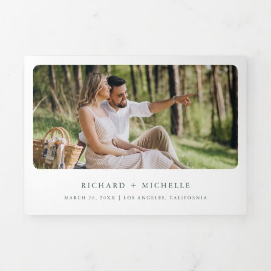 Pastel Succulent Ampersand QR Code Bruiloft Drieluik Uitnodiging (Cover)