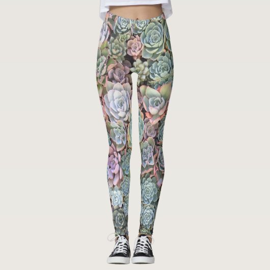Pastel Succulent Echeveria Garden Leggings (Voorkant)