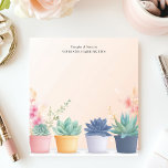 Pastel Succulents Cactus Planten gepersonaliseerde Notitieblok<br><div class="desc">Breng een vleugje woestijnchic naar uw bureau met dit gepersonaliseerde notitieblok. Het ontwerp is voorzien van een rij pastelkleurige vetplanten en cactussen in individuele potten, waardoor een trendy en moderne look ontstaat. De zachte, gedempte achtergrond versterkt de aantrekkingskracht van de planten. Pas dit notitieblok aan met uw eigen tekst. Ideaal...</div>