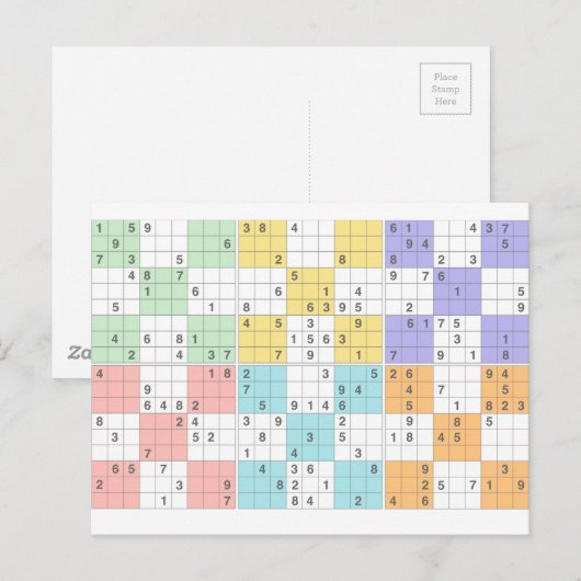 pastel sudoku briefkaart (Voorkant / Achterkant)