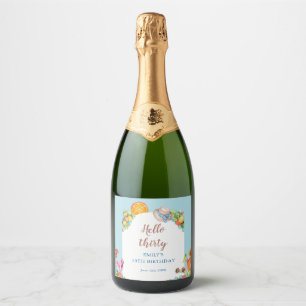 Pastel Summer Birthday Party Sparkling Wijnetiket