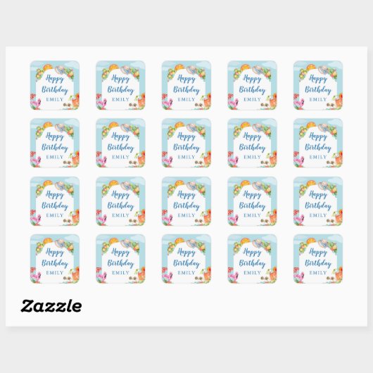 Pastel Summer Birthday Party Vierkante Sticker (Vel)